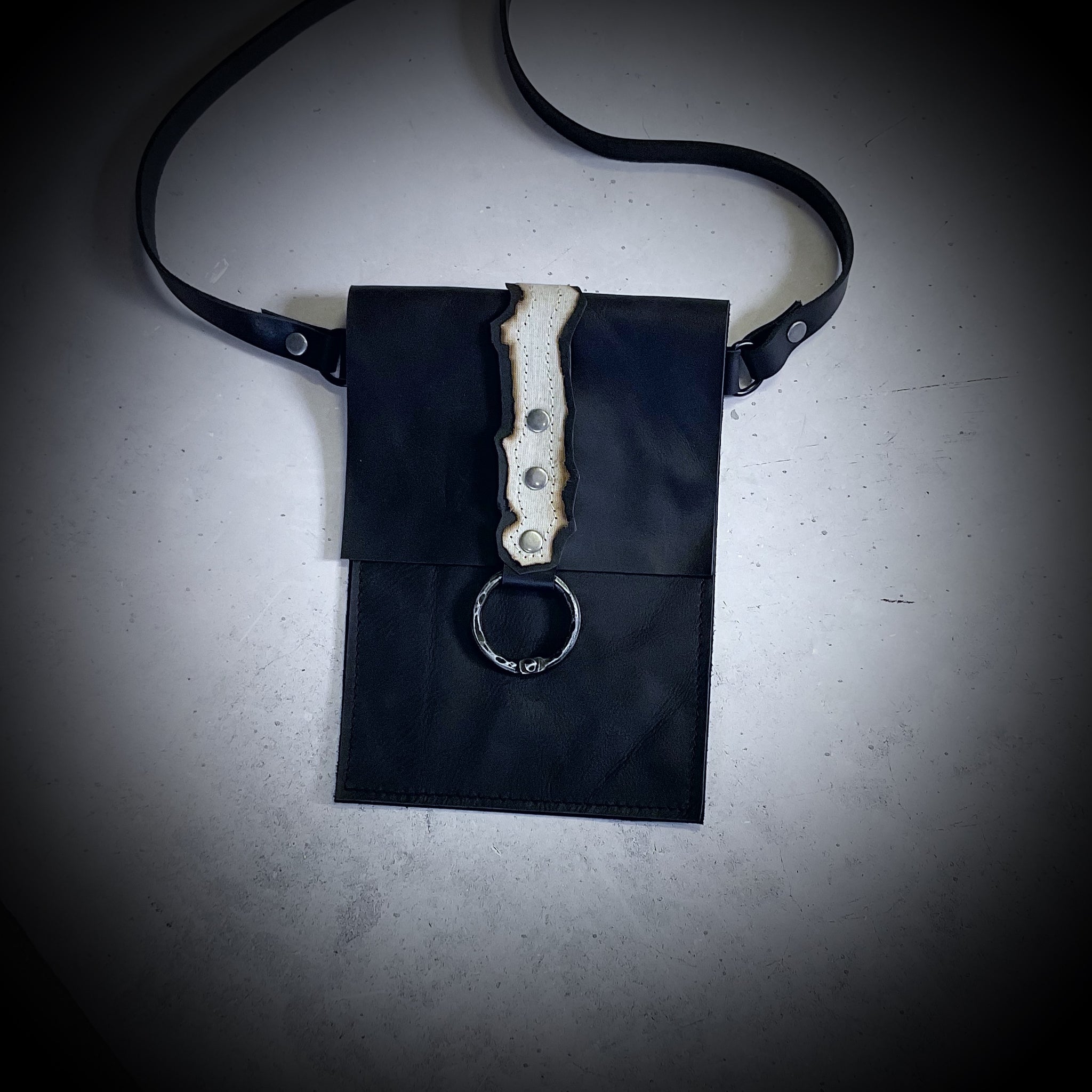 ‘Elle’ Black Leather Phone Satchel - Fire