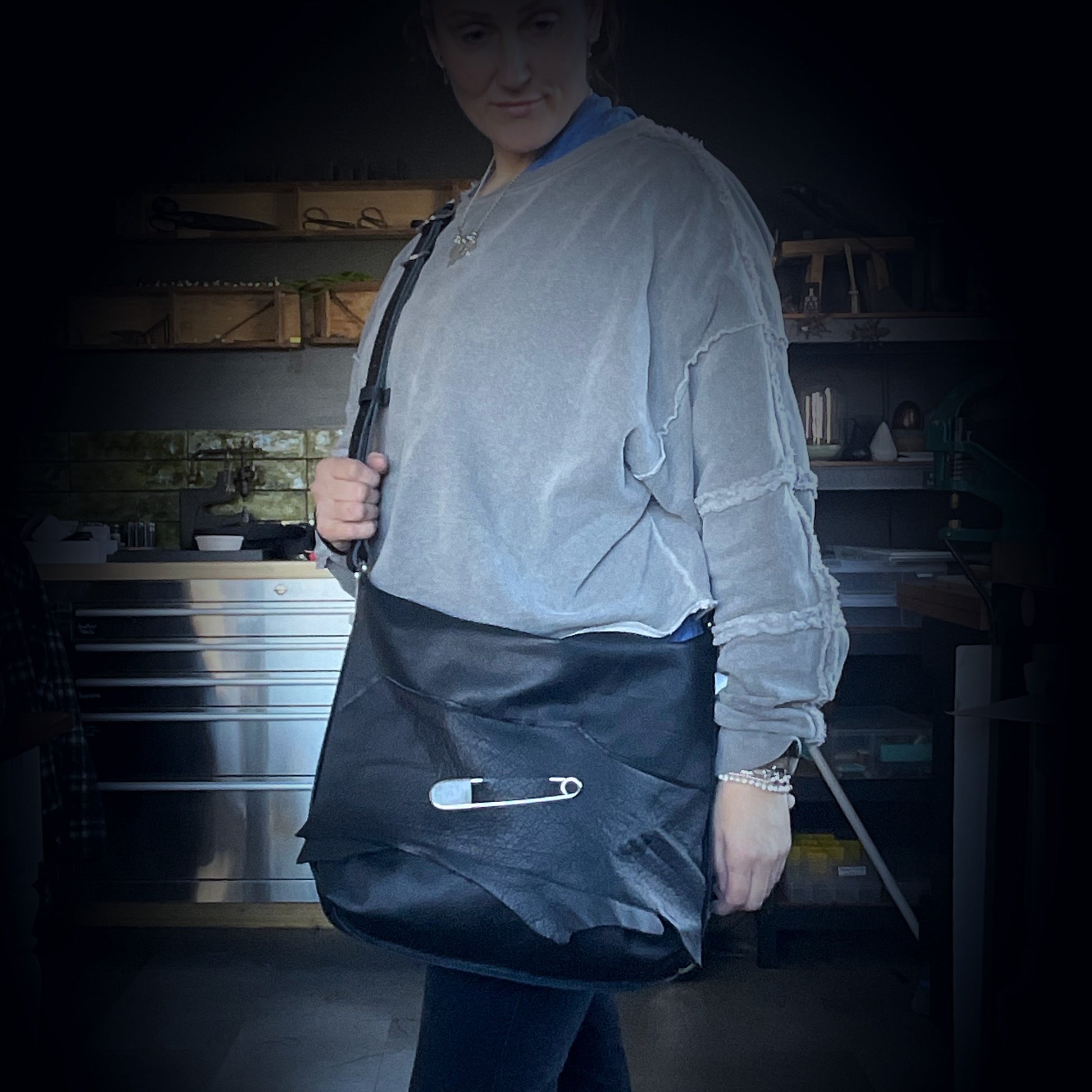 The Black Leather Shoulder Bag - Safety Pin