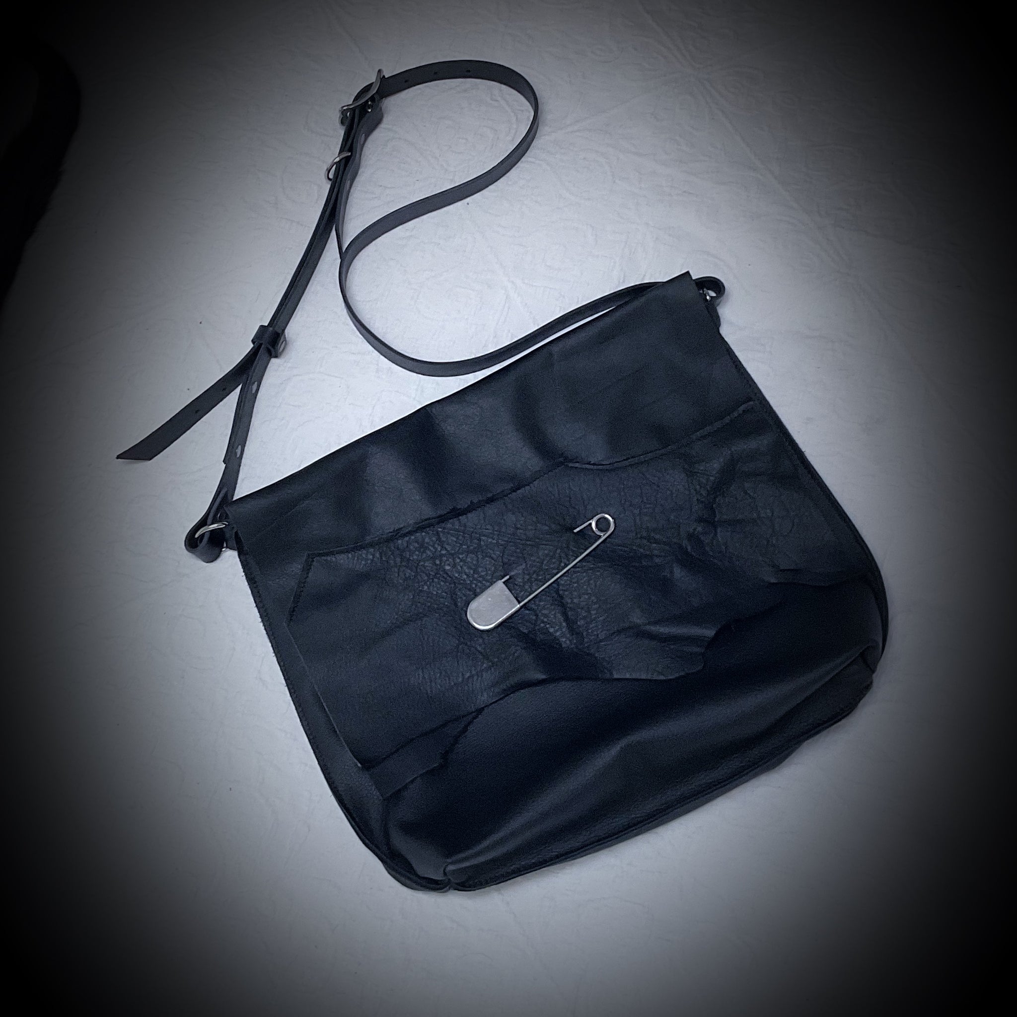 The Black Leather Shoulder Bag - Safety Pin