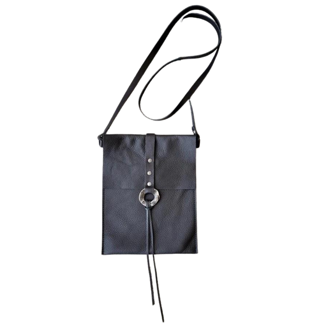 Indi Black Leather  Satchel