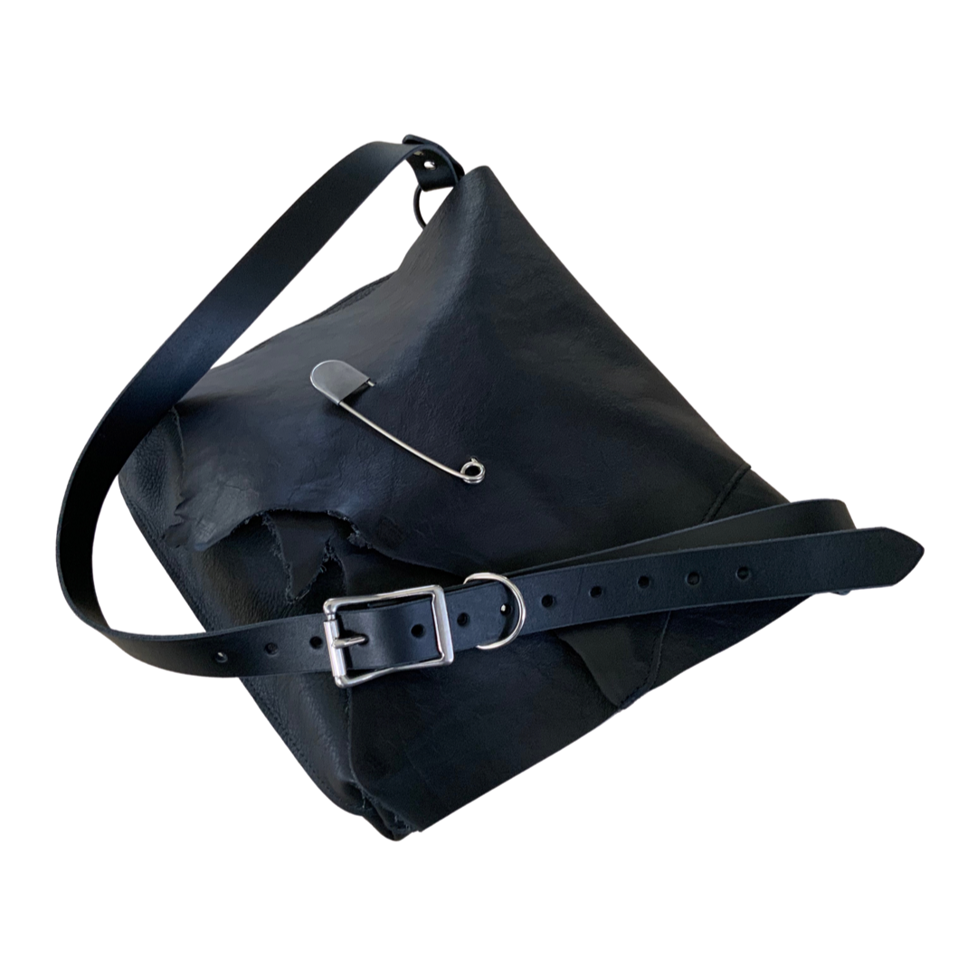 The Black Leather Shoulder Bag - Safety Pin